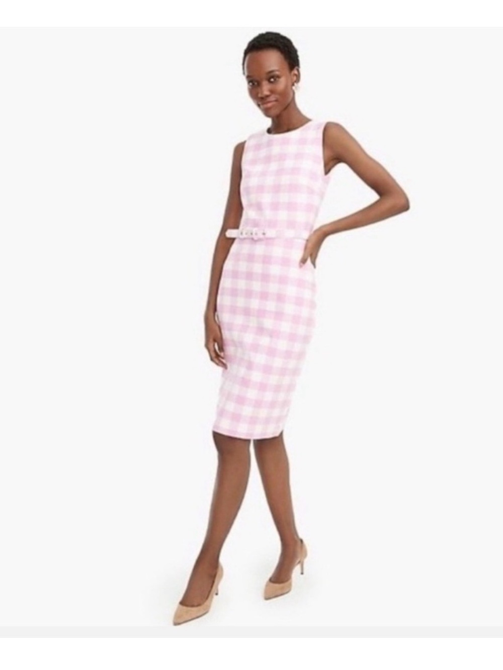J.Crew Gingham Plaid Sheath Dress Belted Sleeveless Size 6 Cotton Stretch - Picture 5 of 12